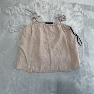 Forever‎ 21 Cropped Spaghetti Strap Tied Tank Top Small Beige 100% Rayon